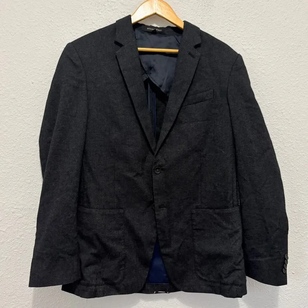 Banana Republic Slim Fit Charcoal Gray Blazer 42R Classic Minimalist Cotton